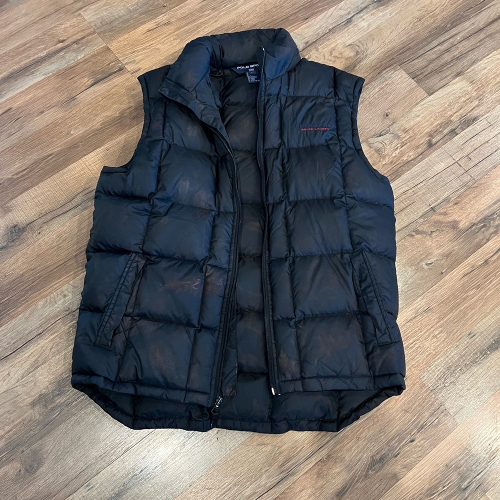 Vintage Polo Sport puffer vest, black with swirls